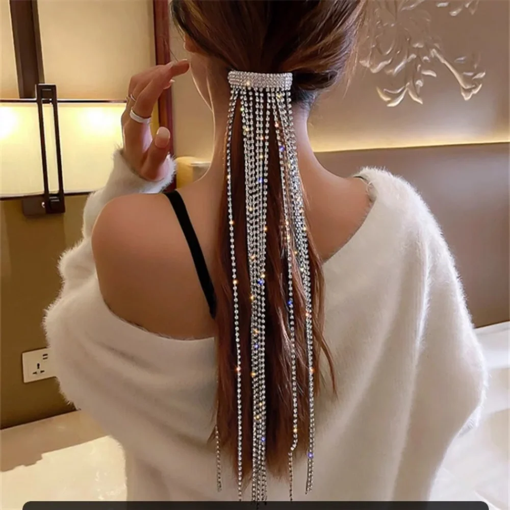 🌟 Trendy Full Rhinestone Hair clip Long Tassel